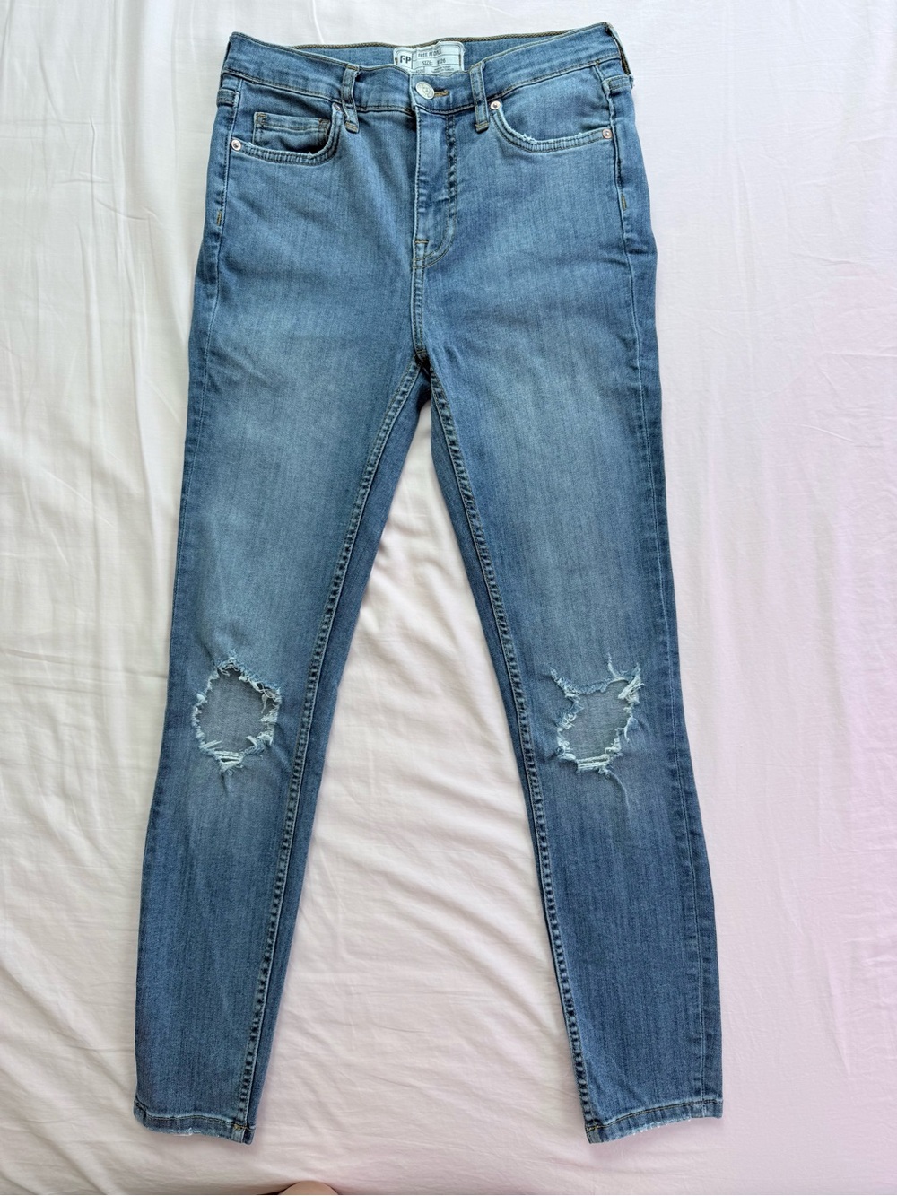 Free People Distressed Skinny Jeans Light Wash Size W26